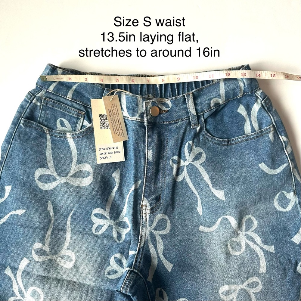 Blue Velvet Bow-Print Wide Leg Jeans - Picture 4 of 5